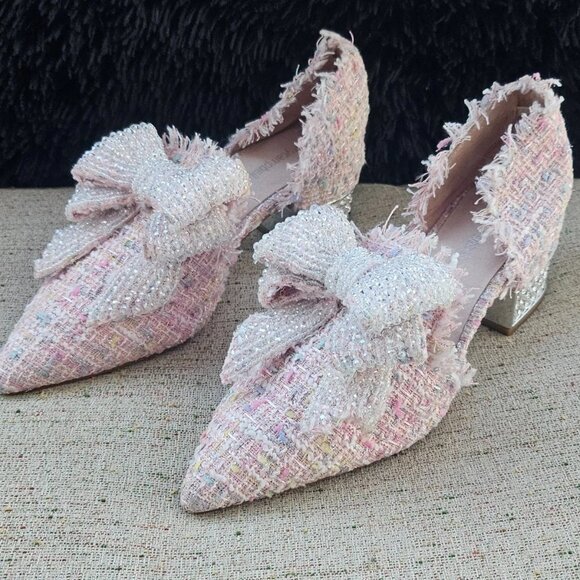 Jeffrey Campbell Shoes - Jeffrey Campbell Women Sandal Shoe Block Heel Pumps in Pink Tweed Size 39 8.5US